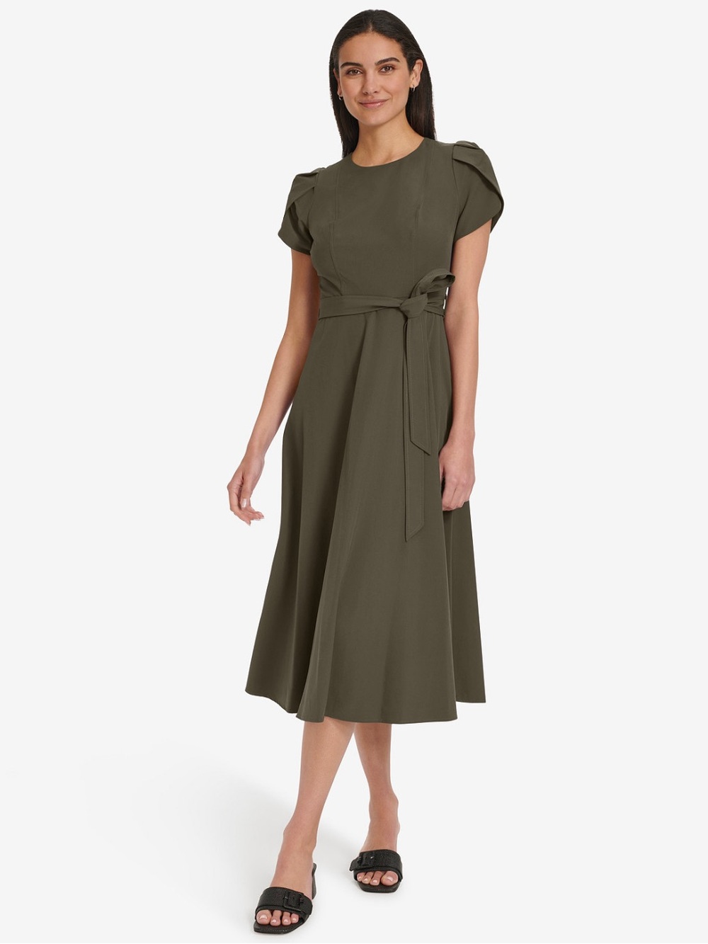 Calvin Klein Olive Tie-Waist Midi Skirt